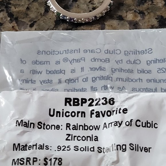 Bomb Party RBP2236 Unicorn Favorite .925 Solid Sterling Silver Sz 6 - Picture 5 of 5